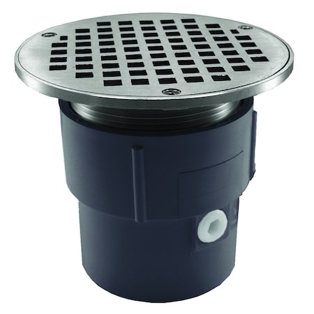Jones Stephens 3in. x 4in. PVC Pipe Fit Drain Base with 3-1/2in. Metal Spud and 6in. Chrome Plated Strainer D53028
